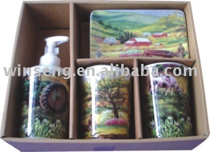 New Promotion Product Ceramic Landscape Pattern Bathroom Accessory Set WS80-25858