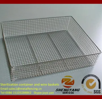 Dense mesh structure cleaning trays operation theatre used washing trays assorted size sterilization containers and wire baskets