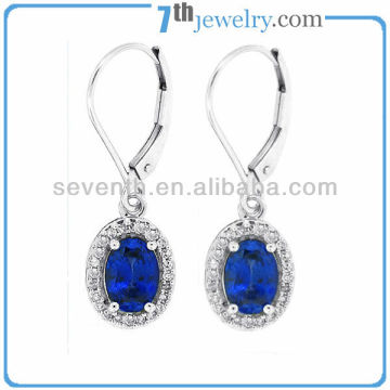 Graceful Design Rhodium Plated Blue Sapphire CZ Diamond Fashion Wedding Earring