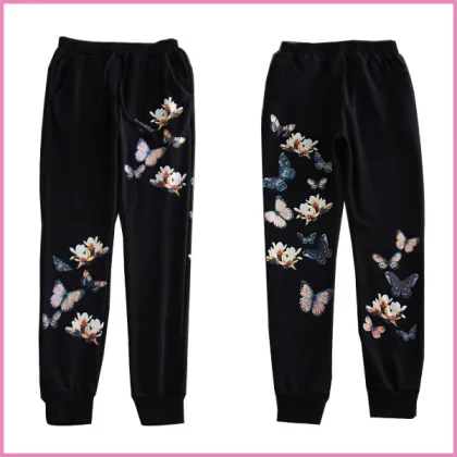 stretched cotton sport running printed flower long pants, harem pants