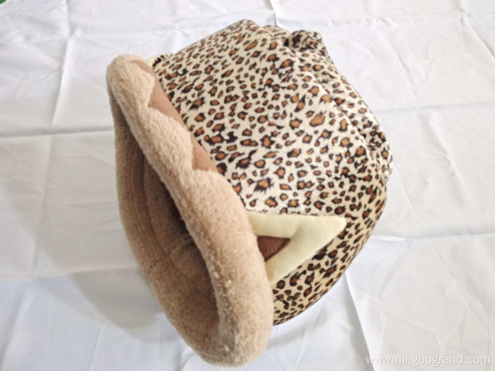 Leopard Print Cat Cave Bed With Tail