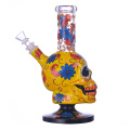 9,4 pouces Hippies Glass, Bong de bécher en verre squelette jaune dessiné à la main, Bong de fleur mignon, pipe d'eau en verre borosilicate, brochement en verre, main