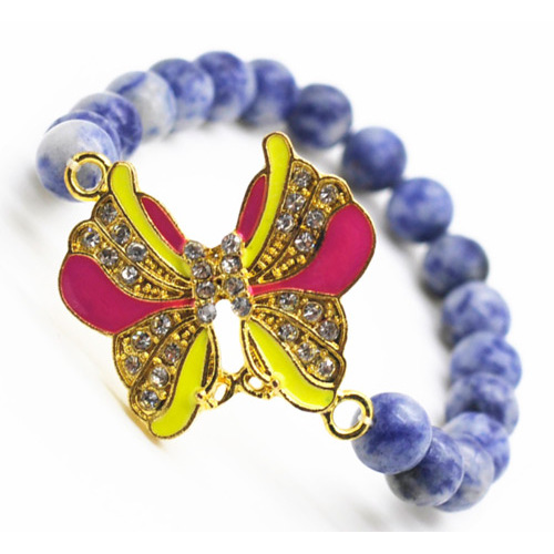 Sodalite Gemstone Bracelet with Diamante alloy Butterfly Piece