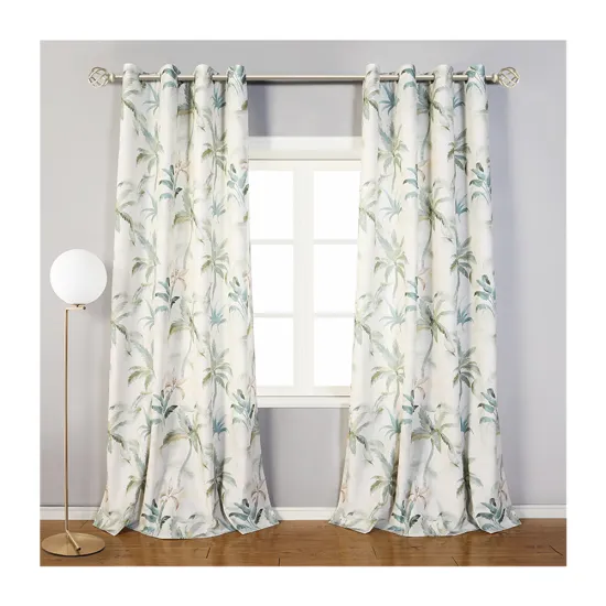 2023 European Style Grommet Linen Curtains with Printed Plants