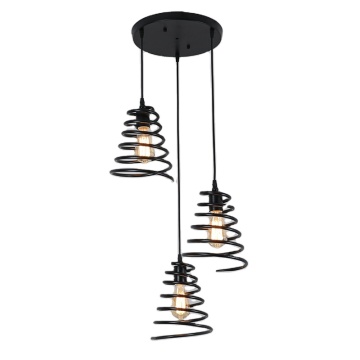 2022 Three Lights Matt Black Modern Iron Cage Pendant Lamp for Home Decoration