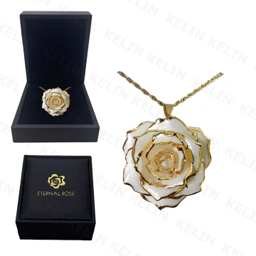 Factory Offer: Elegant Pearl White Plated Necklace with Real Rose Flower Pendant
