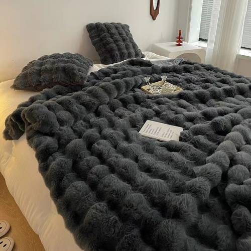 Luxury Warm Bubbly Rabbit Fur Blanket for Winter