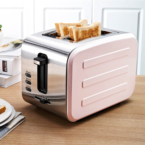 Pink 2-Slice Stainless Steel Wide Slot Electric Toaster