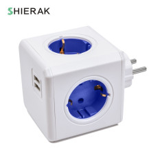 SHIERAK Smart Home Power Cube Socket EU Plug 4 Outlets 2 USB Ports Adapter Power Strip Extension Adapter Multi Switched Sockets