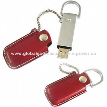 Leather USB Flash Drives, Interface of USB2.0/3.0 with Chain, Deluxe Design, 1 to 64GB CapacityNew