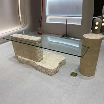 Travertine Rectangular Glass Dining Table