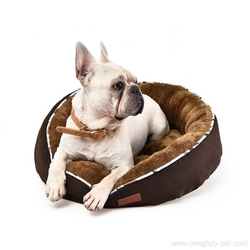 Classic Soft Canvas Velvet Cat Dog Round Bed