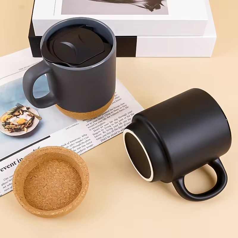 Colorful Ceramic Mugs with Cork - bottom Decoration