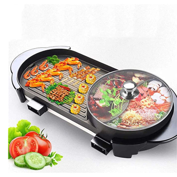 Electric Barbecue BBQ Grills Hot Pot 2 in 1 - Multi-functional Smokeless Grill & Shabu Shabu Pot