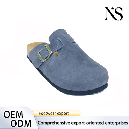 Elegantes zuecos de ante gris para mujer