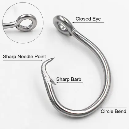 Stainless Steel Wide Gap In-line Tuna Catfish Circle Hooks for Bass and Bluegill