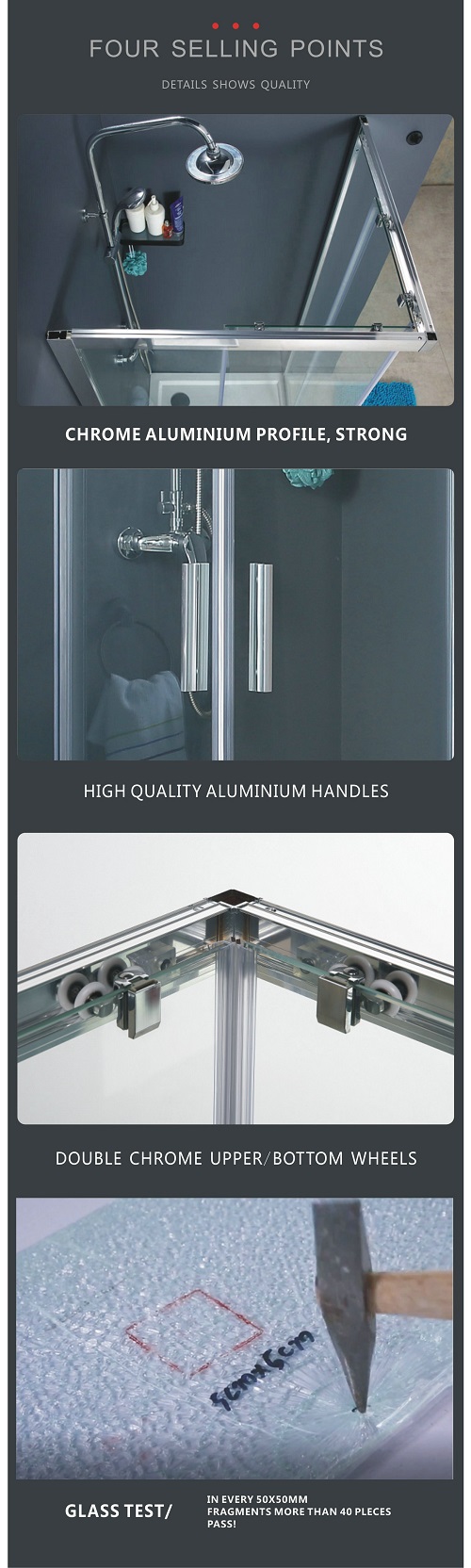 Chrome aluminium bath Shower enclosure with 6 mm tepmered glass