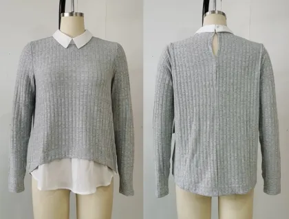 Fake Two Pieces Knitted Sweater With Collar