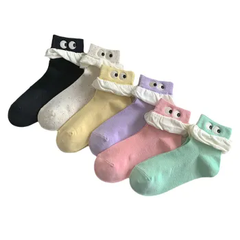 Funny Big Eye Cartoon White Bubble Mouth Cotton Short Socks for Women