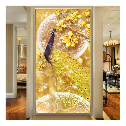 5D Diamond Peacock Crystal Porcelain Abstract Animal Paintings - Luxury Modern Home Decor