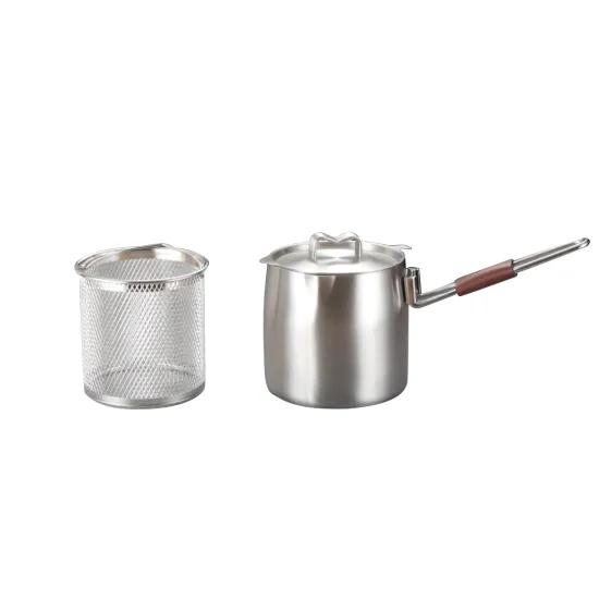 Multifunctional camping 304 stainless steel fryer small size cooker pot Oil Filter Pot set with handle