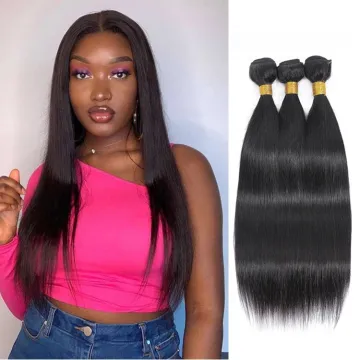 Straight Human Hair Weave Bundles Natural Black 100% Human Hair Bundles Remy Hair