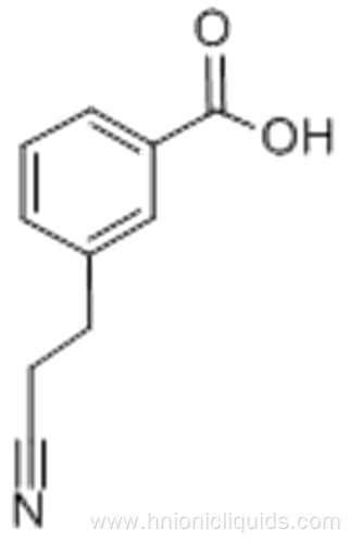 Benzoic acid,3-(1-cyanoethyl)- CAS No.:5537-71-3 Molecular Structure: Molecular Structure of 5537-71-3 (Benzoic acid,3-(1-cyanoethyl)-) Formula: C10H9NO2 Molecular Weight : 175.18 Synonyms: Benzoicacid, m-(1-cyanoethyl)- (7CI,8CI);2-(3-Carboxyphenyl)prop