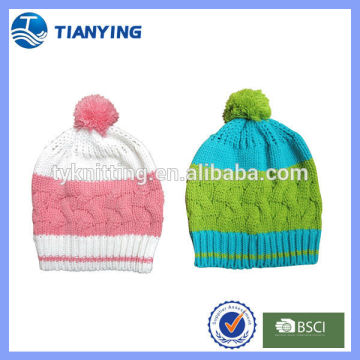 colorful children winter cable pompom knit hats