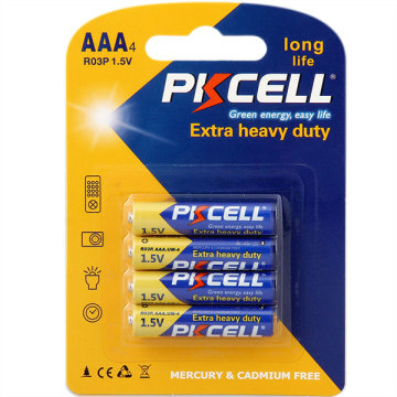 4 PCs 1,5 V AAA UM4 R03P Super Heavy Duty Carbon Zink Batteries Pack