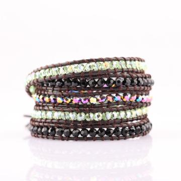 2018 monili all'ingrosso di modo braccialetti dei braccialetti dell'involucro dell'involucro del cuoio dei branelli di cristallo scuro di 4mm