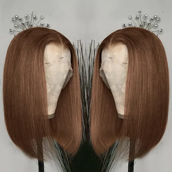 New Arrival Short Cut Blunt Wigs Human Hair Lace Front #4 Color Bob Wig Straight Middle Part 14inch Human Hair Wigs Brown