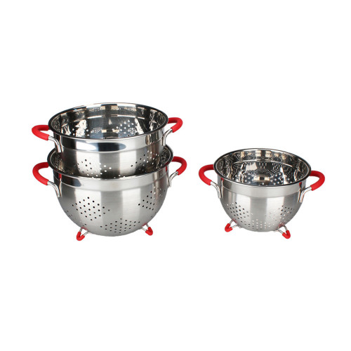 Red Rubber Grip Handle Colander