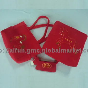 Horse pattern bag, pillow and purse, functional plush product set