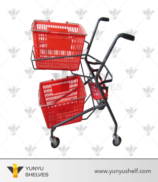 hot sale two tier double basket market trolley with wheel