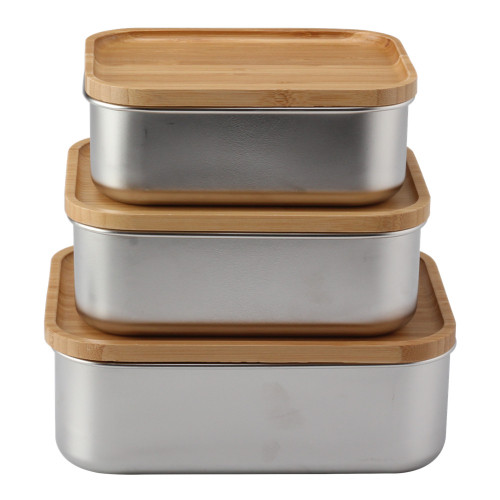 Stainless Steel Lunch Box with Bamboo Lid