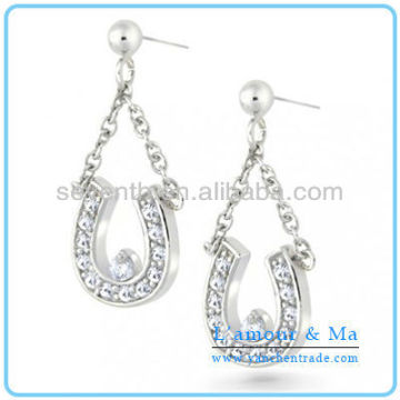 Funky Chain U Shaped Earring Prong Set CZ Diamond Rhodium Plated Brass Earring