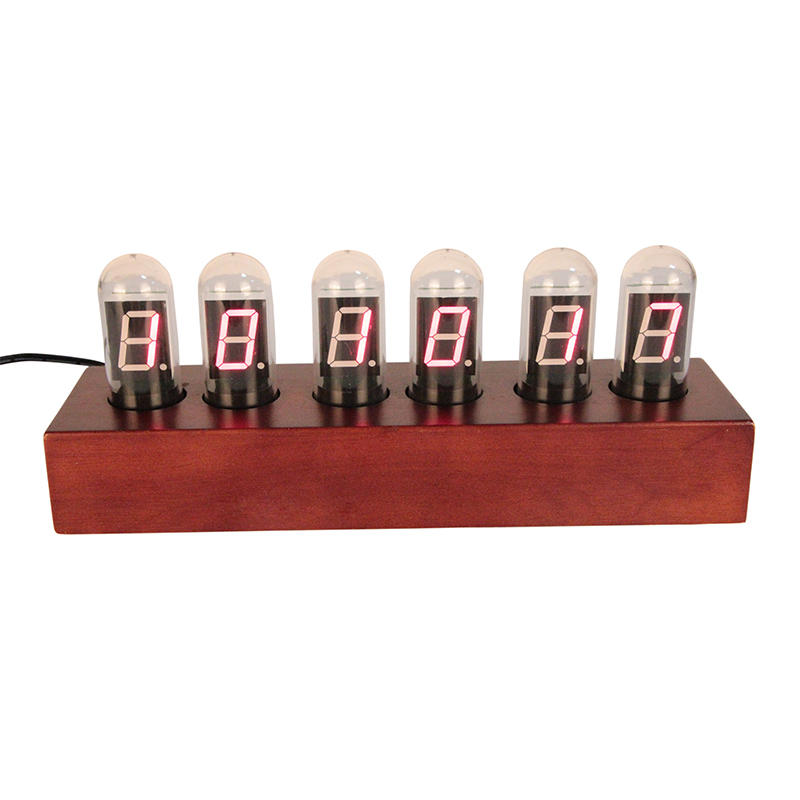 Nixie Tube Digital Clock with Wooden Pedestal