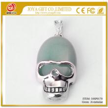 Green Aventurine Semi Precious stone Skull Alloy Pendant