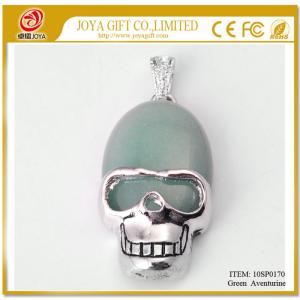 Green Aventurine Semi Precious stone Skull Alloy Pendant