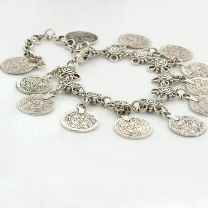 New Arrival Tribal Tassel Gypsy Festival Turkish Anklet - Women's Bohemian Ethnic Silver Chain Coin Bracelet