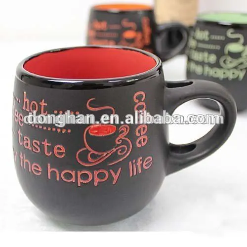 embossed matt glaze ceramic mug with spoon