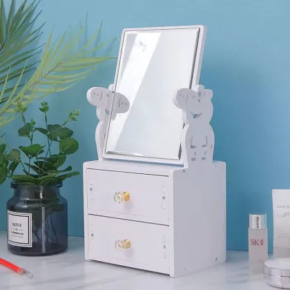 Cute Multi-functional Jewelry Makeup Mirror Storage Box for Desktop