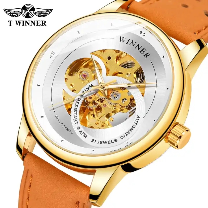 WINNER Fashion Genuine Leather Mechanical Waterproof Mens Watches