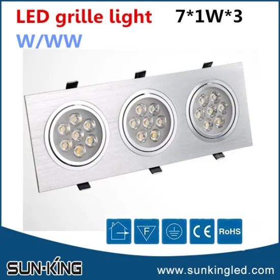 Modern top quality warm white 21w down light grille, 3 head aluminum led grille light fixture 3x7w