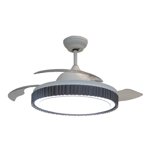 Modern Retractable White Ceiling Fan with Black Lampshade