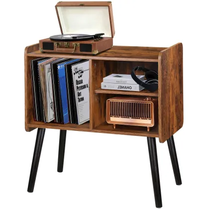 Wooden Record Player Stand with 4 Cabinets - Vinyl Record Storage Organizer Table