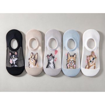 Женские жаккардовые носки Cat, прозрачные шелковые носки до щиколотки