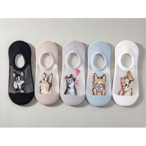 Женские жаккардовые носки Cat, прозрачные шелковые носки до щиколотки