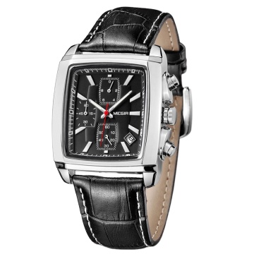 MEGIR 2028 Men's Luxury Rectangle Quartz Watch - Waterproof Luminous Leather Wristwatch
