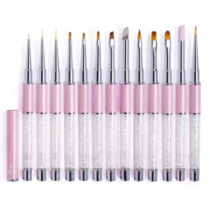 10 Designs Rhinestones Handle Acrylic UV Gel Nail Art Brush